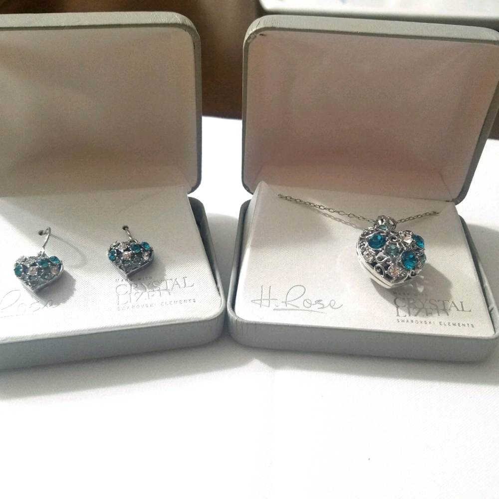 Earrings and matching H. Rose Crystal hearts
